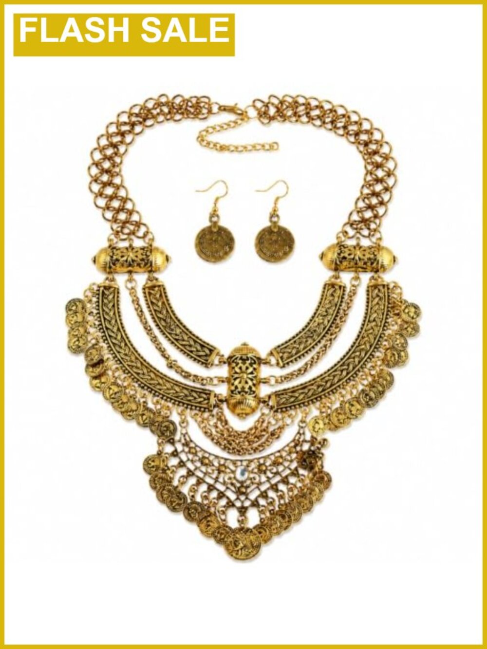 Gypsy Jewelry Set Coin Necklace Earrings Belly Dance Costume Metal